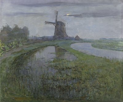 Oostzijdse Mühle am Fluss Gein bei Mondlicht von Piet Mondrian